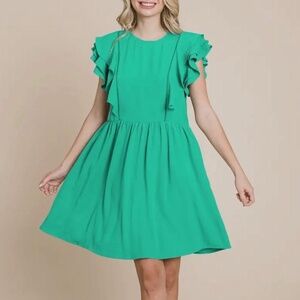 Roly Poly Flutter Sleeve Dress (Green)